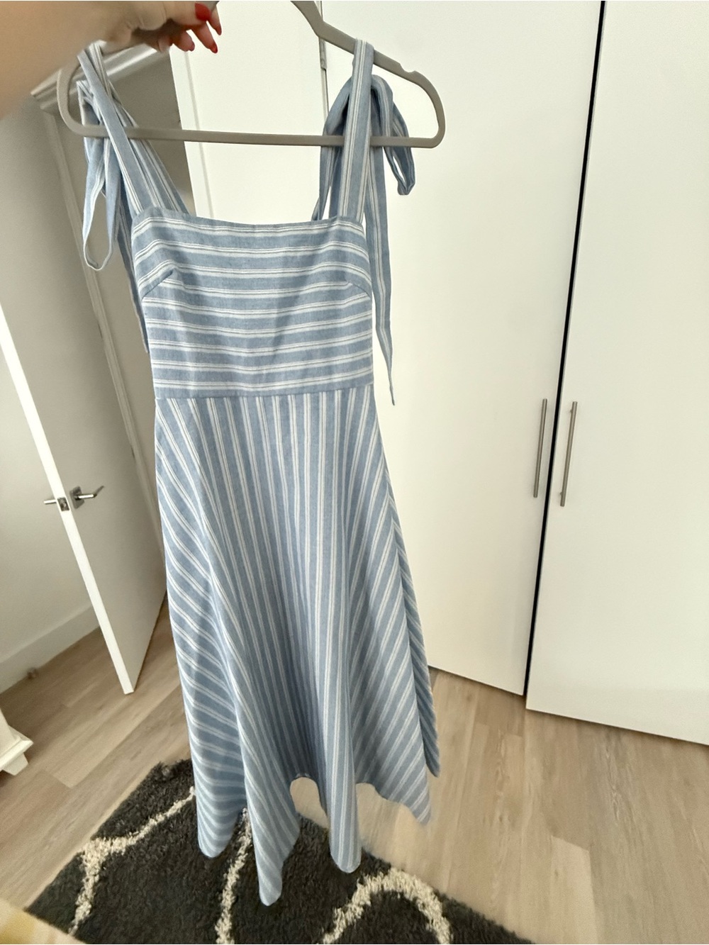 Blue and White Striped Tie-Shoulder Sundress
